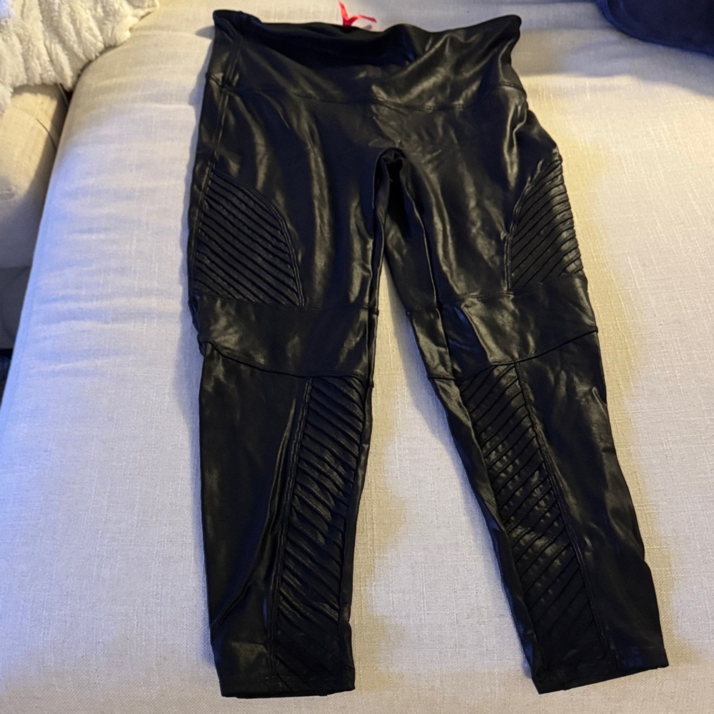 Spanx Black Faux Leather Moto Leggings